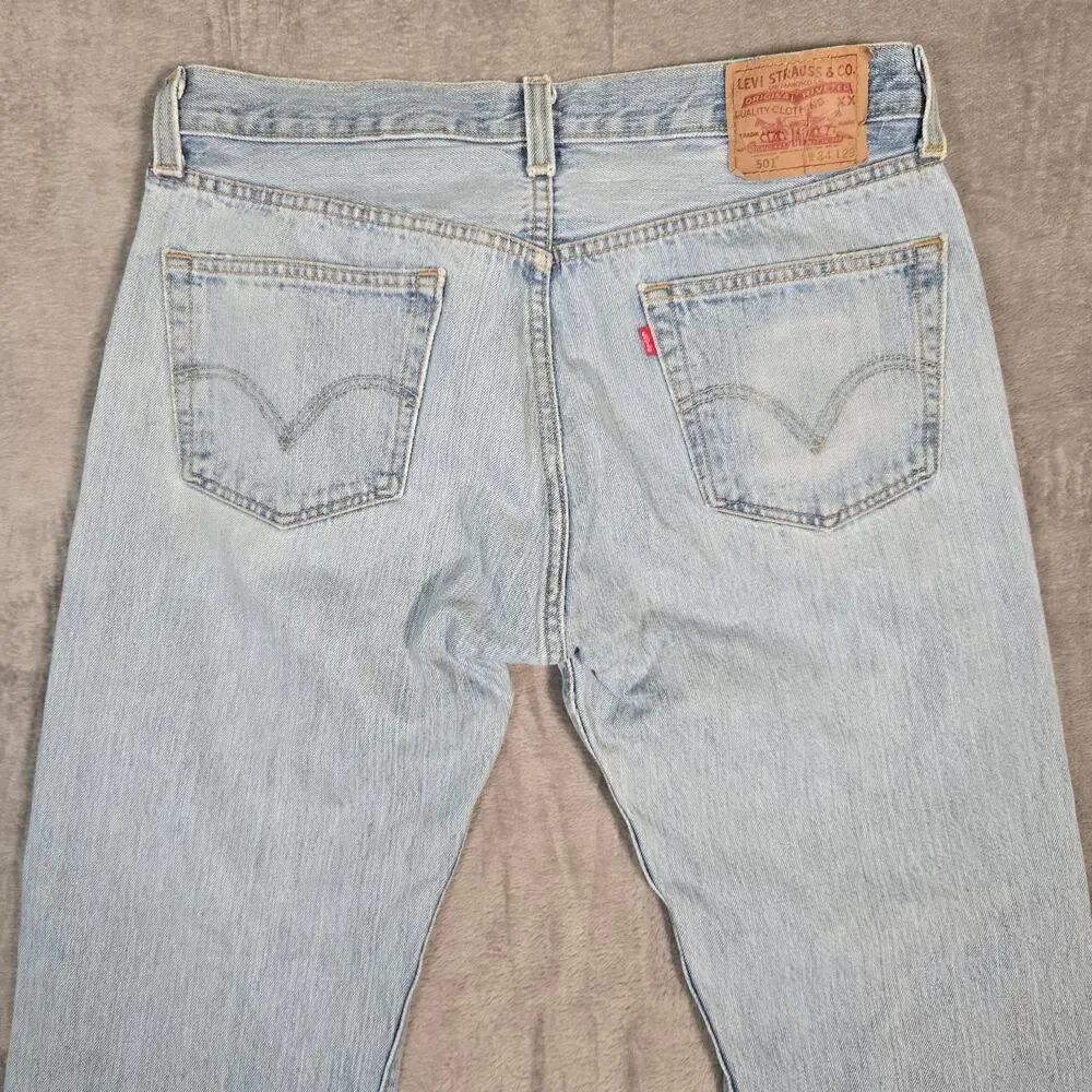 Levi’s 501 Jeans Mens 34x29 Light Wash Distressed Button Fly Straight Leg
